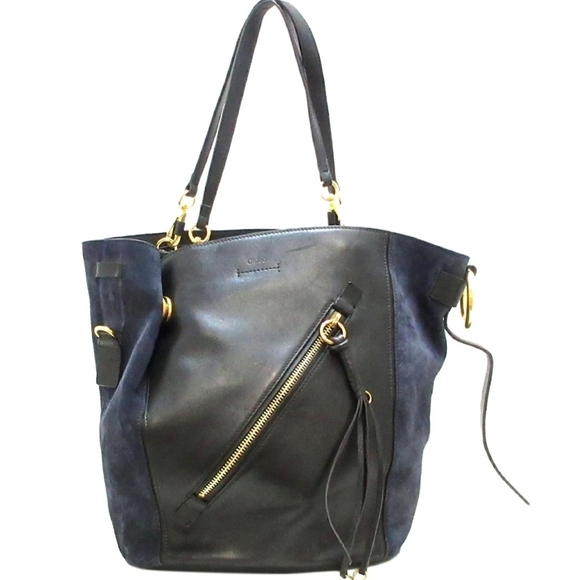 Chloe Calfskin Navy/Black 2 Way Shoulder/Tote Bag - Picture 4 of 8